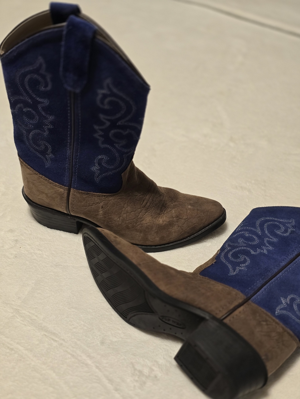 Old West Two-Tone Cowboy Boots in Brown & Blue Suede For Girls - Picture 2 of 5